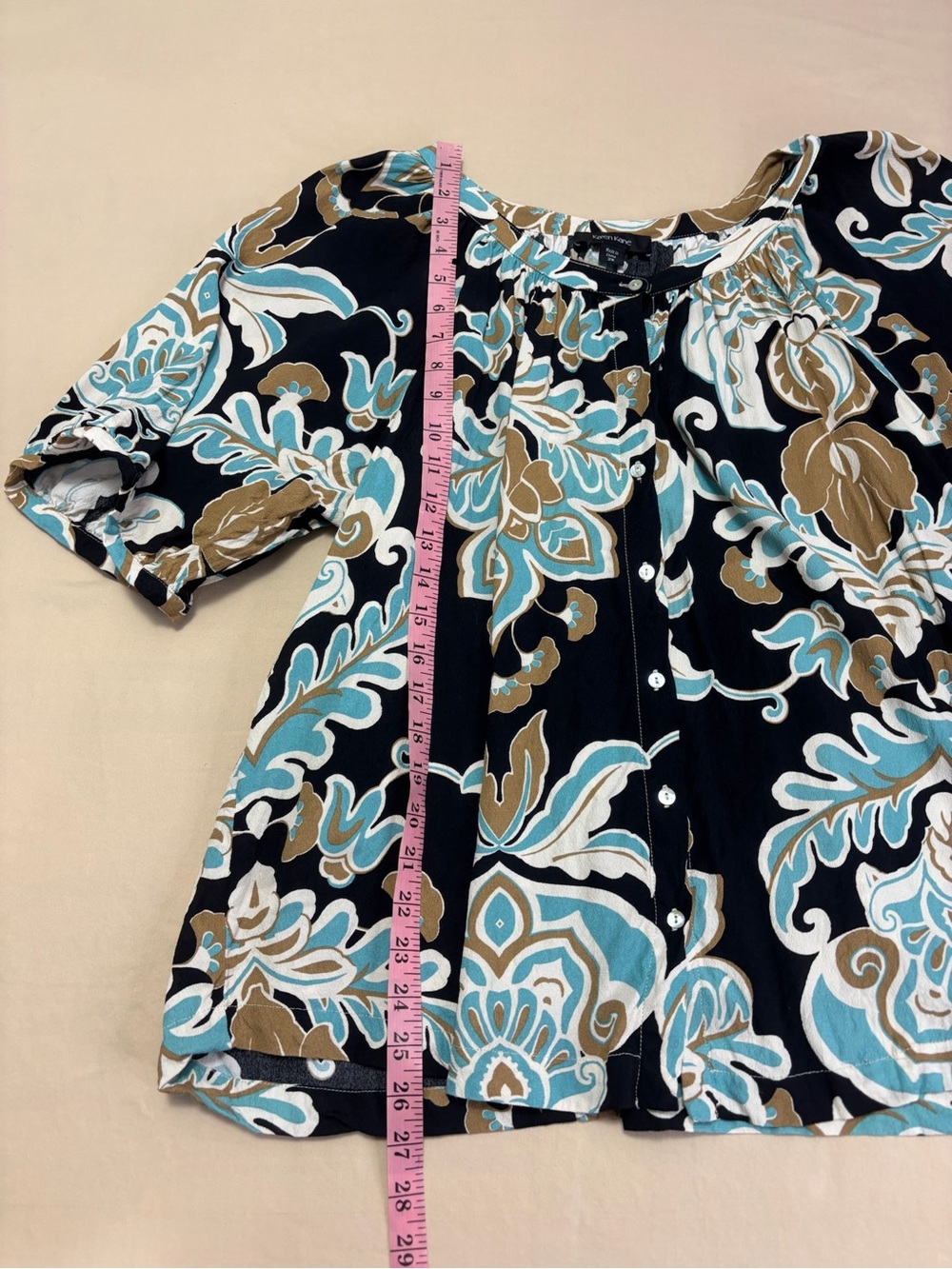 Karen Kane Black & Blue Floral Print Button-Front Blouse Women's Size 2X - Picture 2 of 6